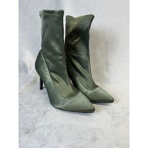 Simply Be Heel Booties Women's Size 5 Extra Wide Pull On Heels Stretch Top Green